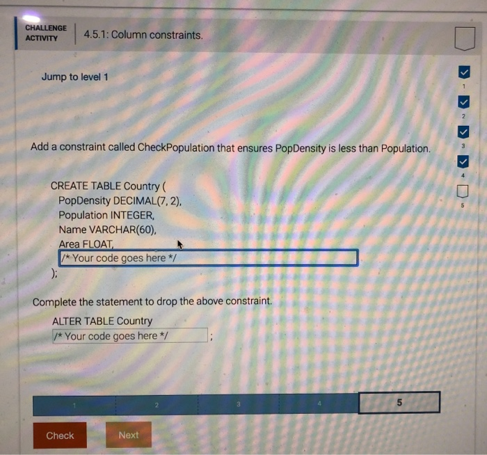 Solved CHALLENGE ACTIVITY 4 5 1 Column Constraints Jump To Chegg