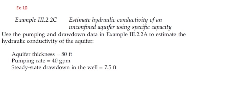 Solved Ex-10Example III.2.2C Estimate hydraulic conductivity | Chegg.com