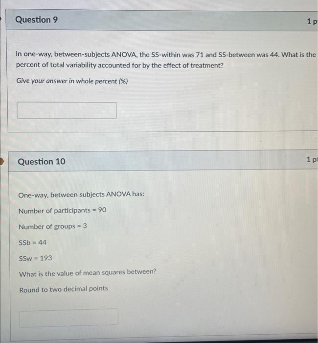 Solved In one-way, between-subjects ANOVA, the SS-within was | Chegg.com