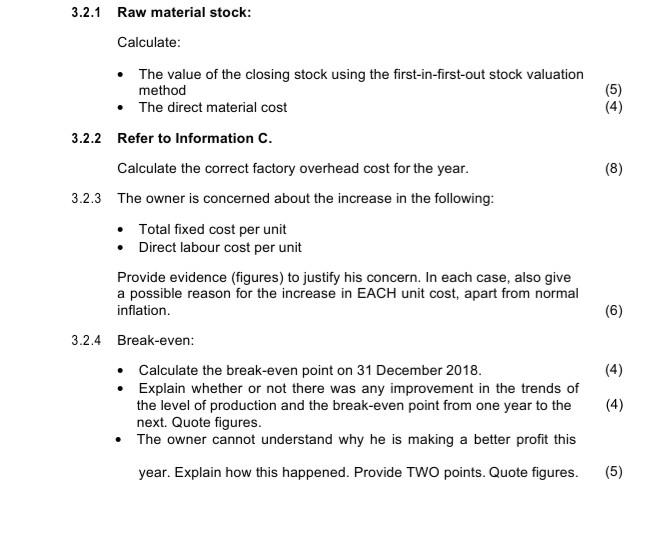 Solved 3.2.1 Raw material stock Calculate (5) (4) (8) ( •