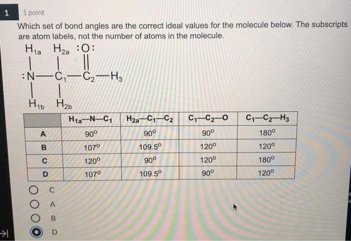 Solved 1 1 point Which set of bond angles are the correct | Chegg.com