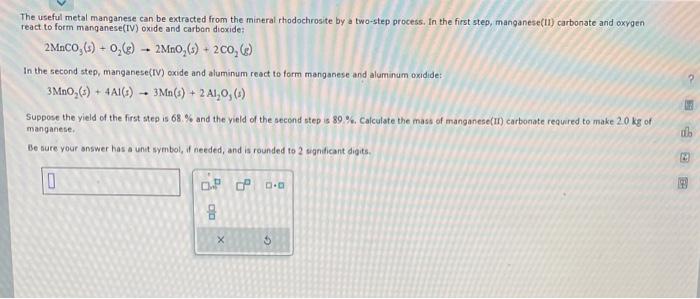 Solved The useful metal manganese can be extracted from the | Chegg.com