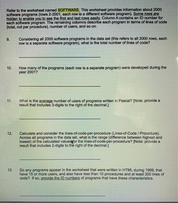 Solved Refer to the worksheet named SOFTWARE. This worksheet | Chegg.com