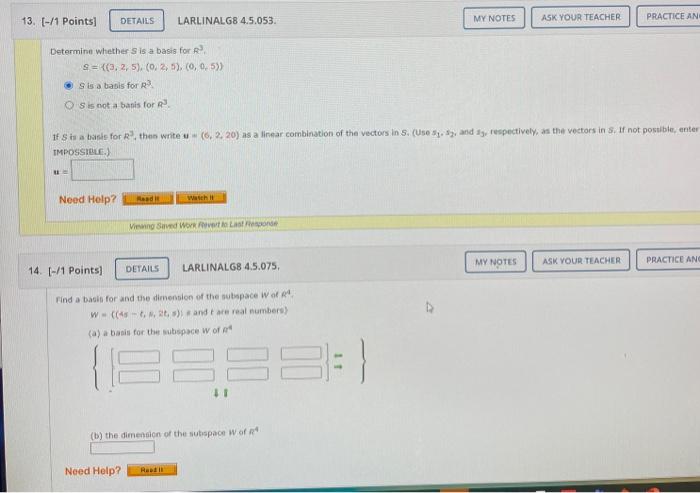 Solved Details 13 [ 1 Points] Larlinalg8 4 5 053 My Notes