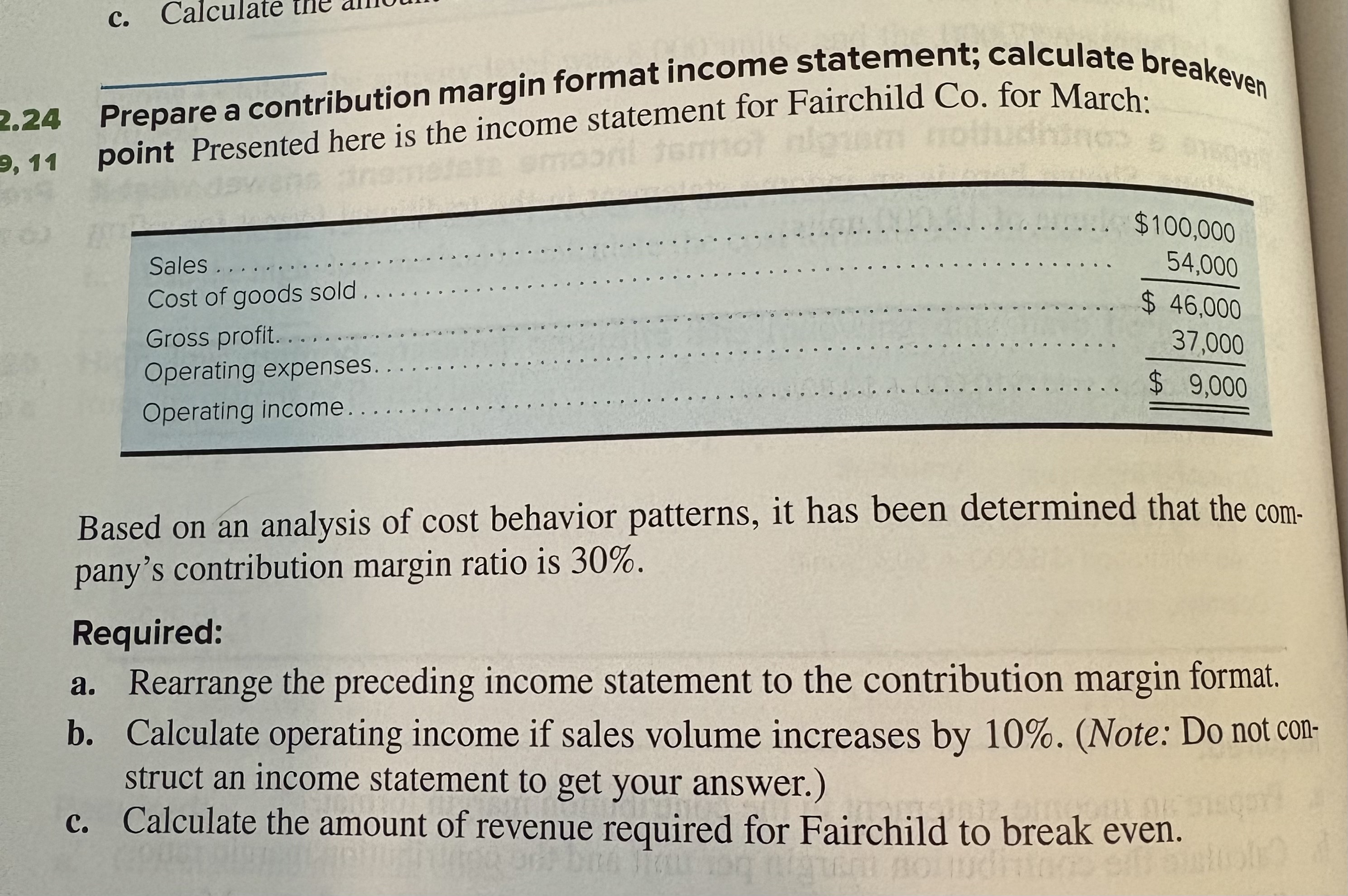 Solved 2.24 ﻿Prepare a contribution margin format income | Chegg.com