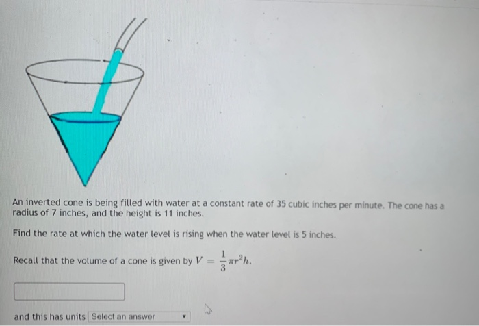 Solved An inverted cone is being filled with water at a | Chegg.com