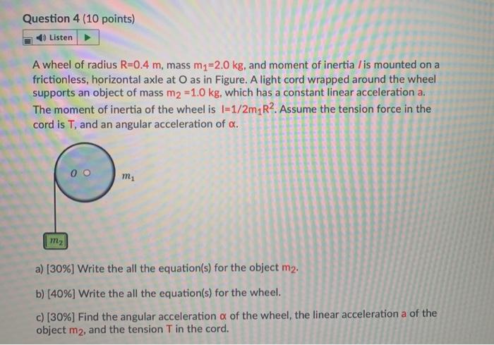 Solved Question 4 (10 points) 4. Listen A wheel of radius | Chegg.com