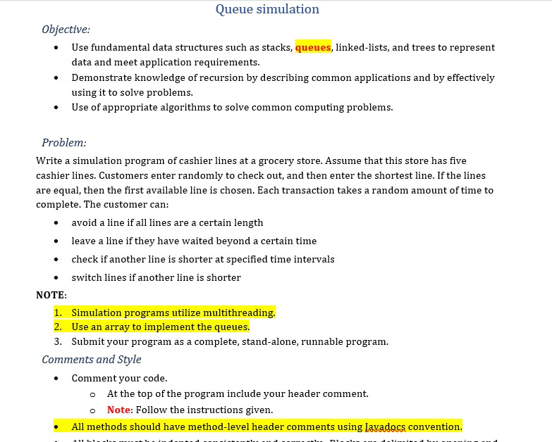 Solved In java, please! :)Queue simulationObjective:Use | Chegg.com