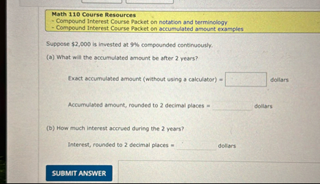 Solved Math 110 ﻿Course ResourcesCompound Interest Course | Chegg.com