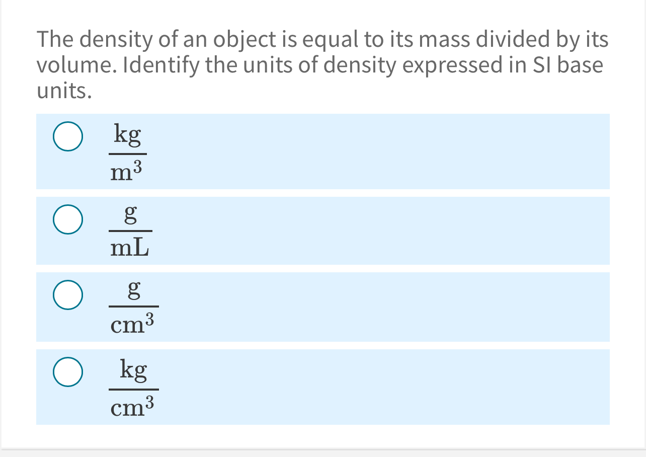 Solved The density of an object is equal to its mass divided | Chegg.com