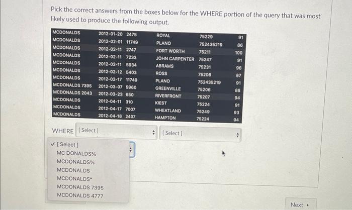 Solved Pick the correct answers from the boxes below for the | Chegg.com