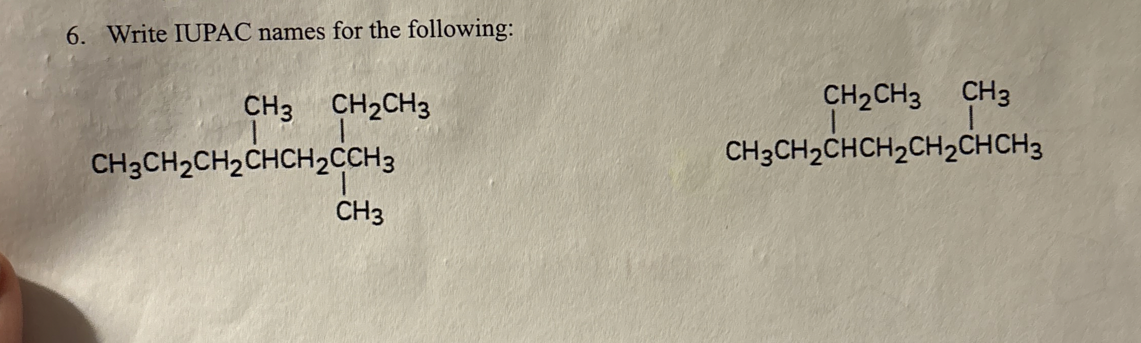 Write IUPAC names for the following