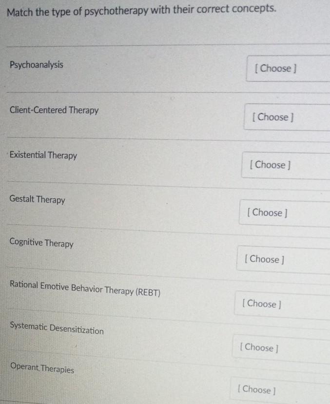 Match the type of psychotherapy with their correct