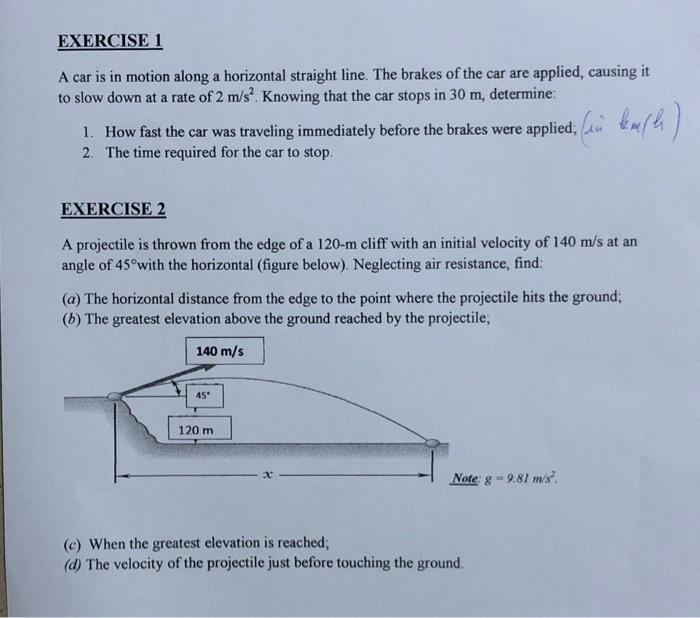 A car is in motion along a horizontal straight line. The brakes of the car are applied, causing it to slow down at a rate of