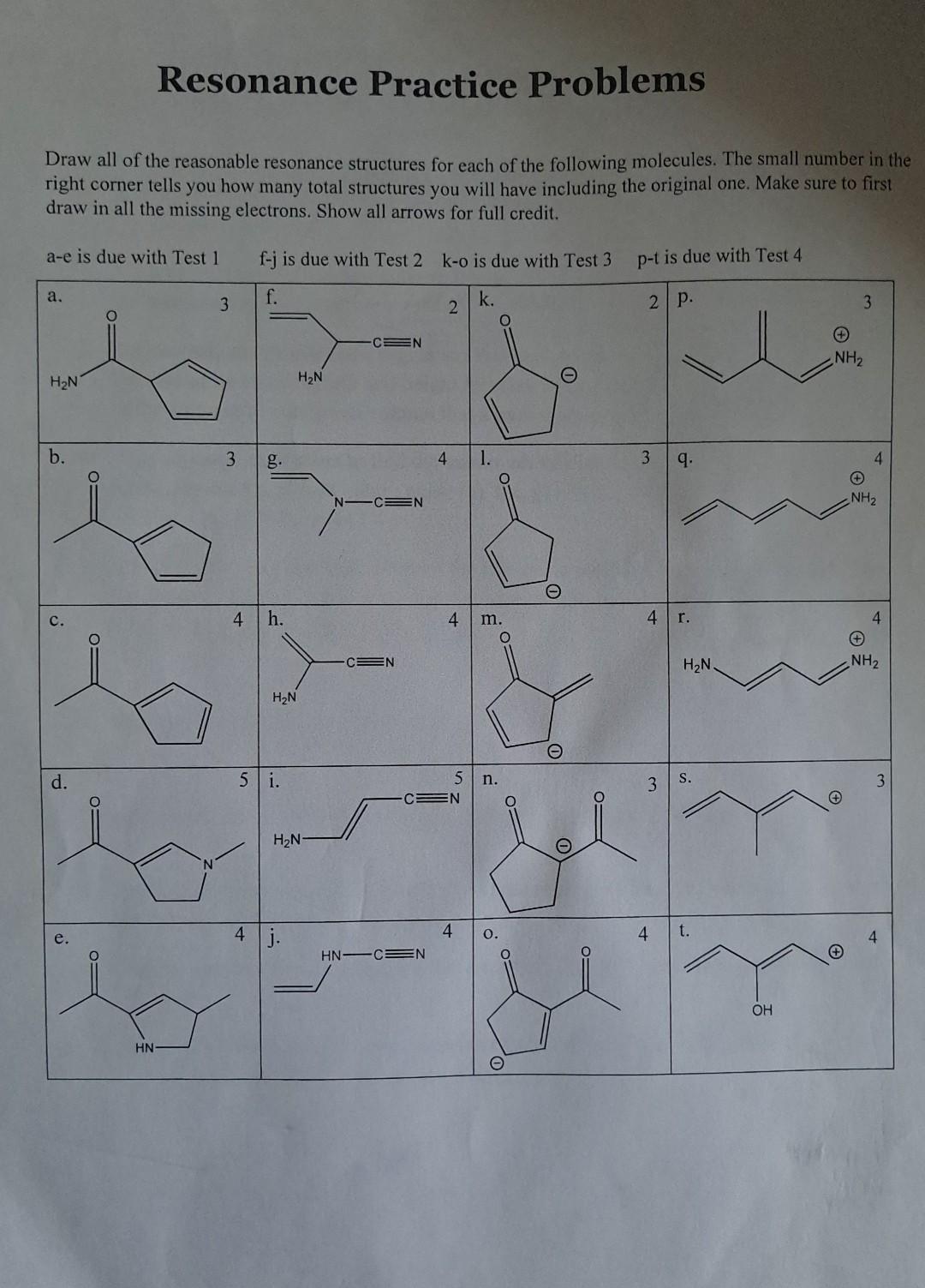 Solved Resonance Practice Problems Draw All Of The | Chegg.com