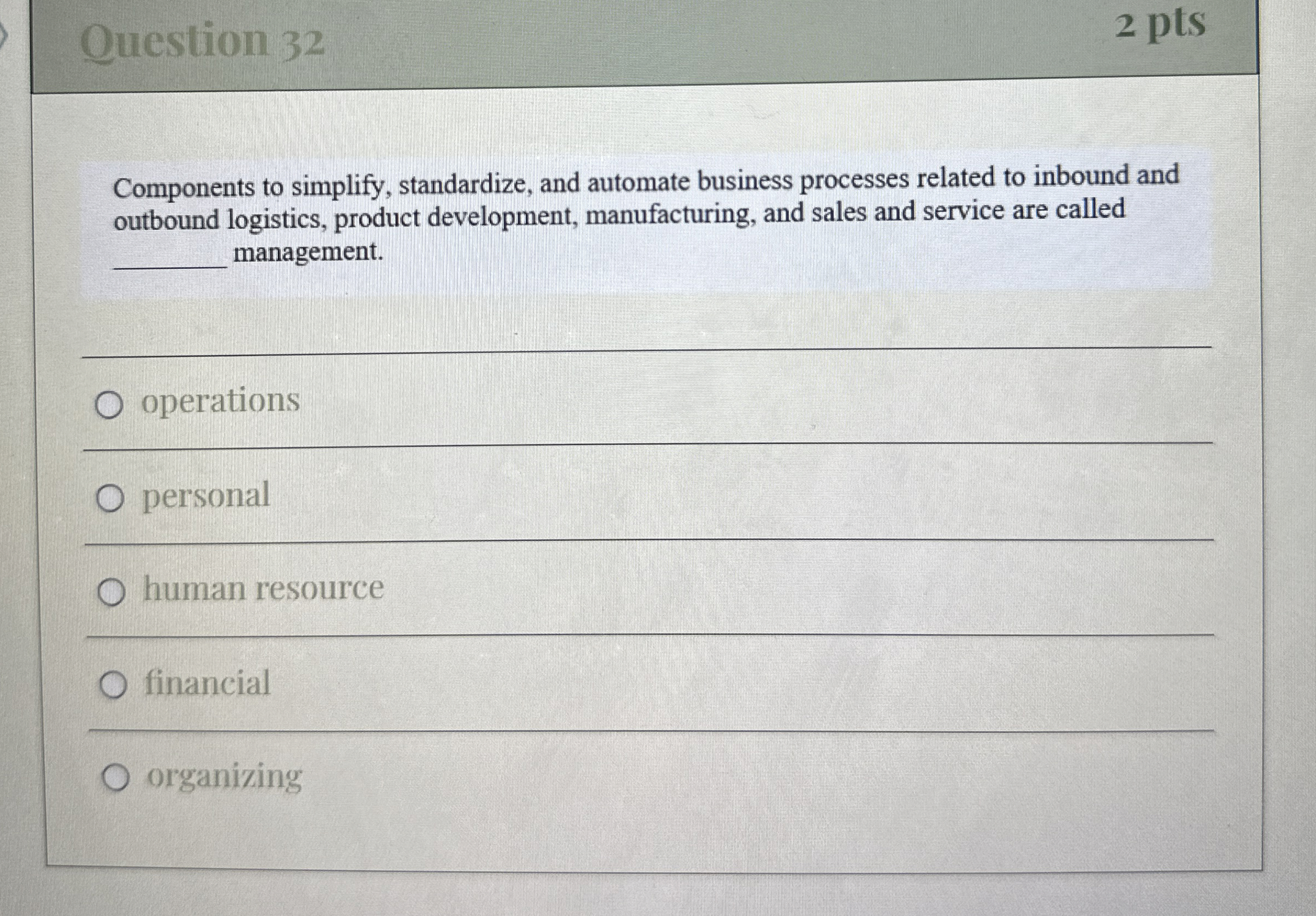 Solved Question 322ptsComponents to simplify, standardize, | Chegg.com