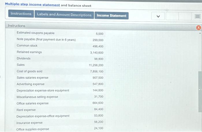 Solved Multiple-step income statement and balance | Chegg.com