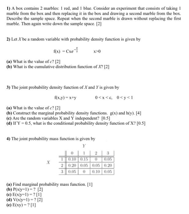 Solved 1) A box contains 2 marbles 1 red, and 1 blue.
