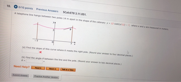 Statics Telephone Line Problem Solved 10. 0/10 points Previous Answers A telephone line | Chegg.com