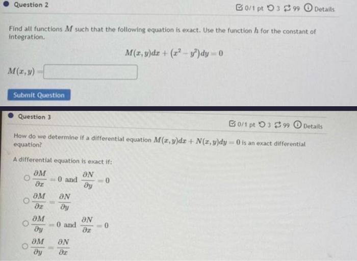 Solved Question 2 Find all functions M such that the | Chegg.com