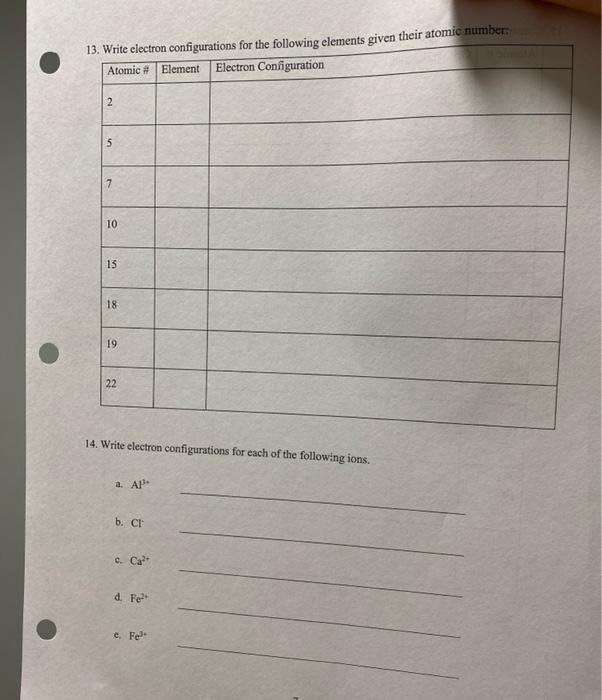 Solved 13. Write electron configurations for the following | Chegg.com