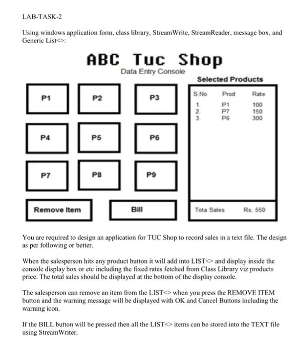 LABTASK2 Using windows application form, class