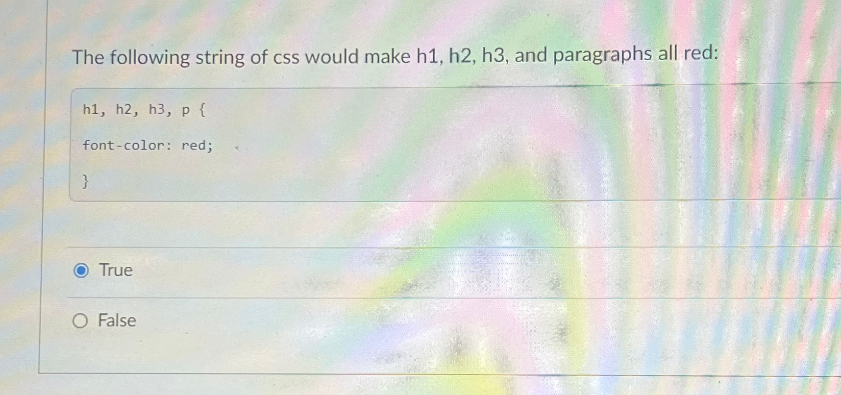 Solved The following string of css would make h1,h2,h3, ﻿and | Chegg.com
