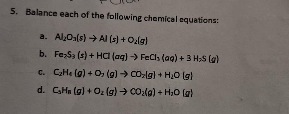 Solved Balance each of the following chemical Chegg