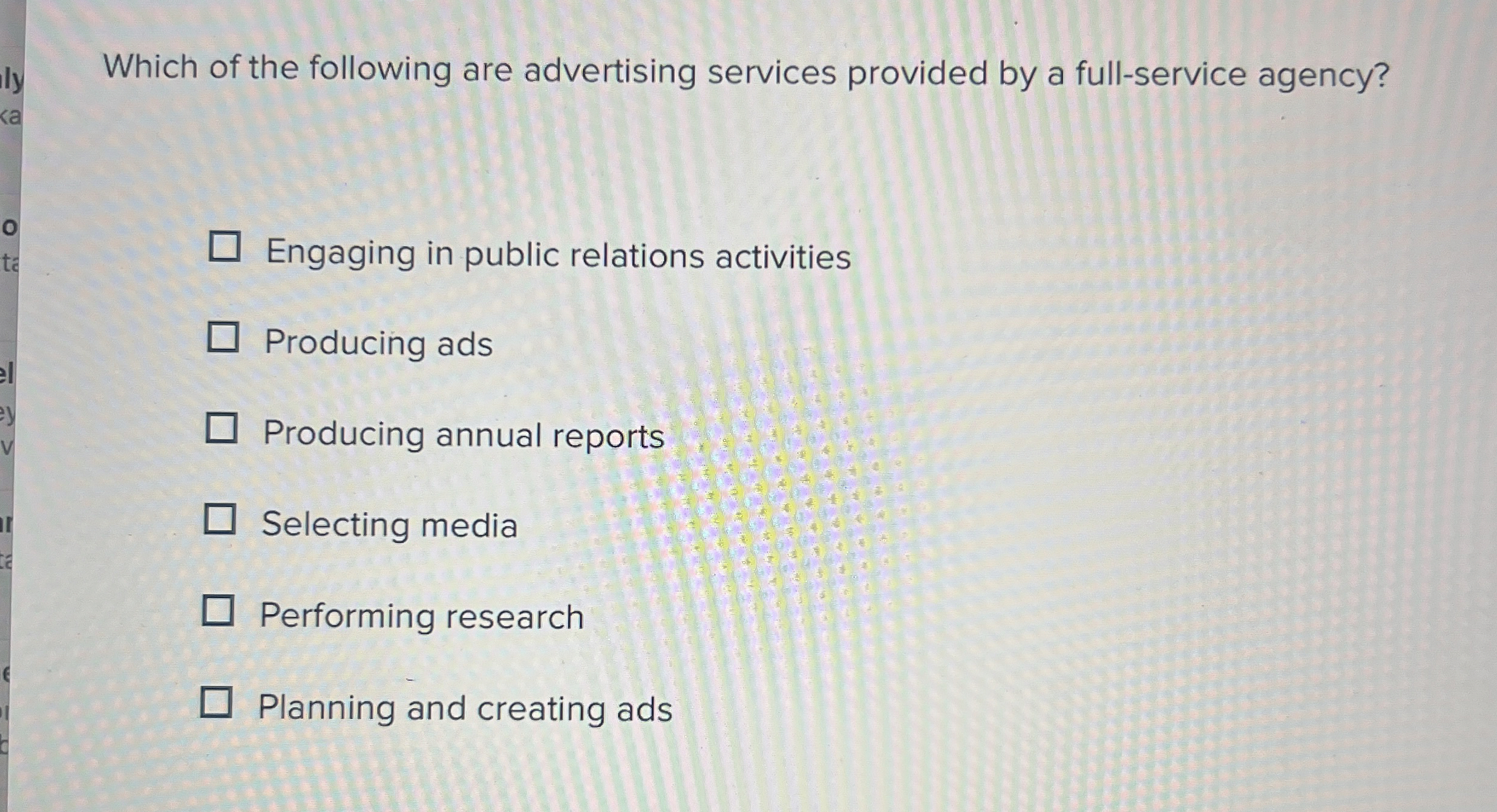 Solved Which of the following are advertising services | Chegg.com