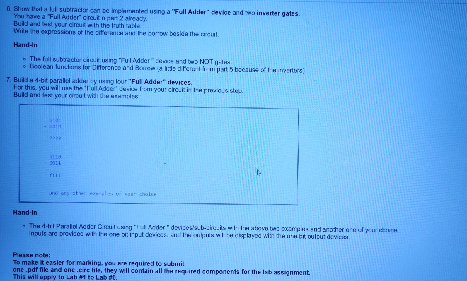 Solved Lab Assignments 1. Build the half adder circuit. Test | Chegg.com