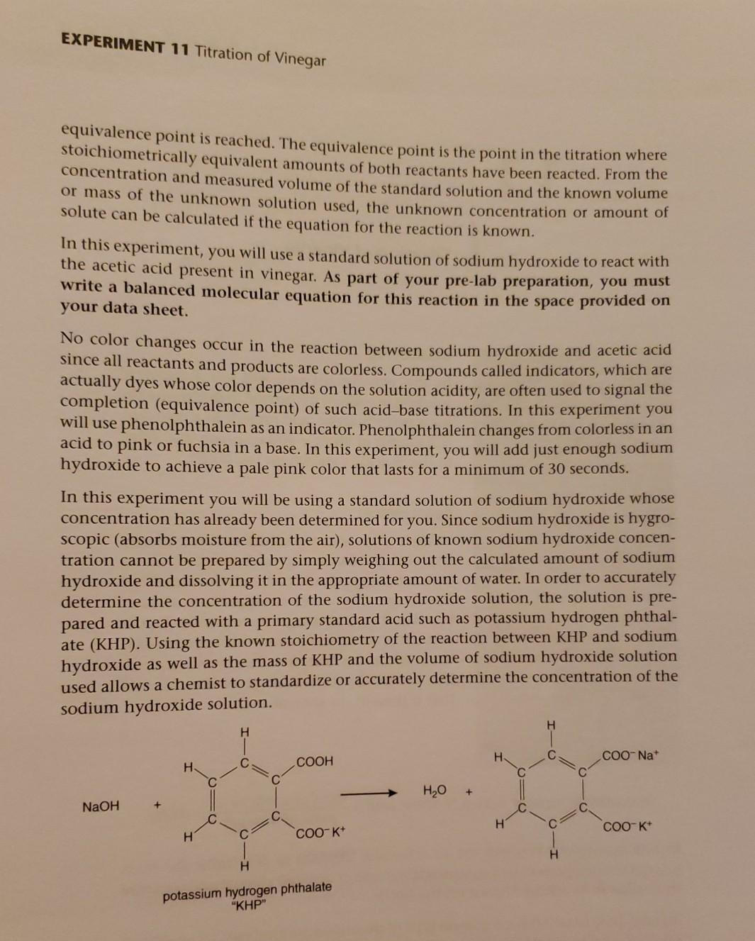 Solved 11 EXPERIMENT Titration of Vinegar OBJECTIVE In this