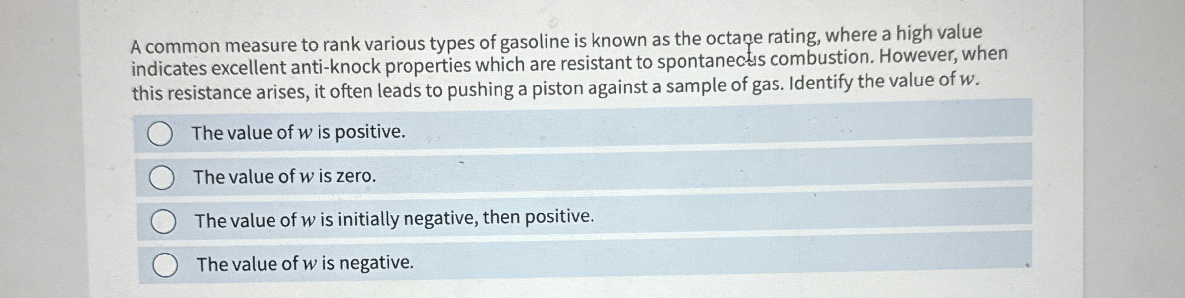 Solved A common measure to rank various types of gasoline is
