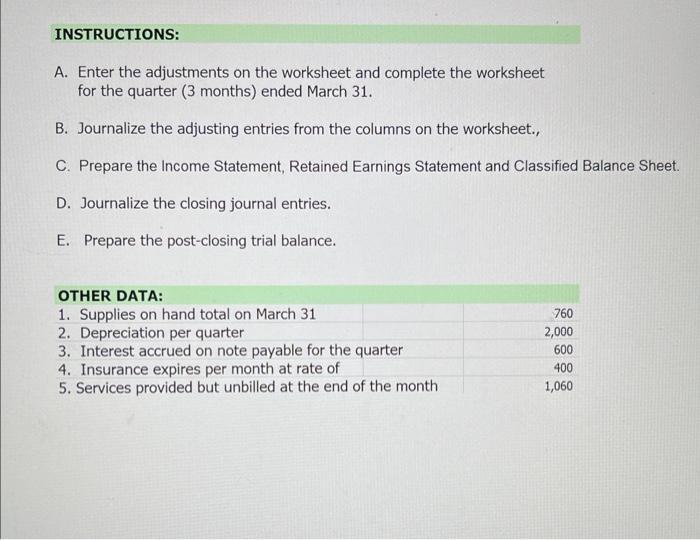 Solved A. Enter the adjustments on the worksheet and | Chegg.com