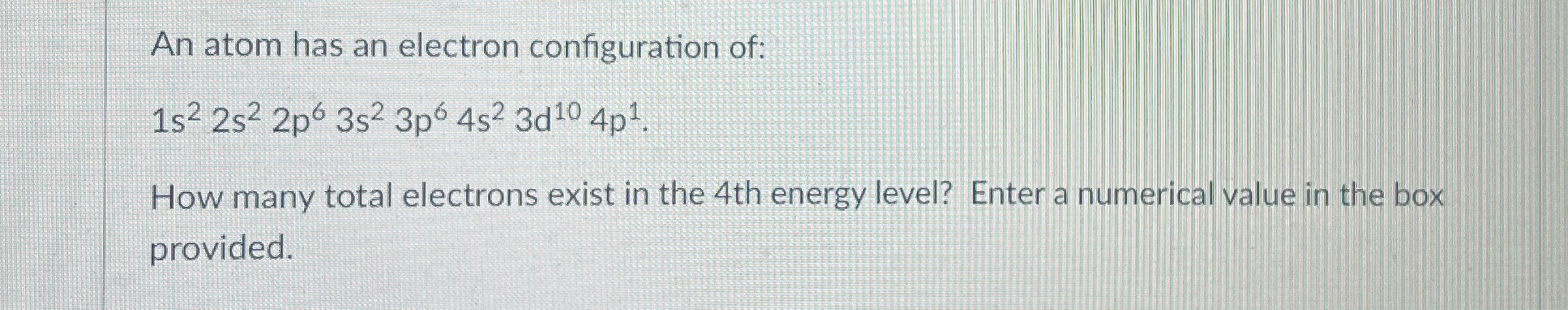 Solved An atom has an electron configuration | Chegg.com
