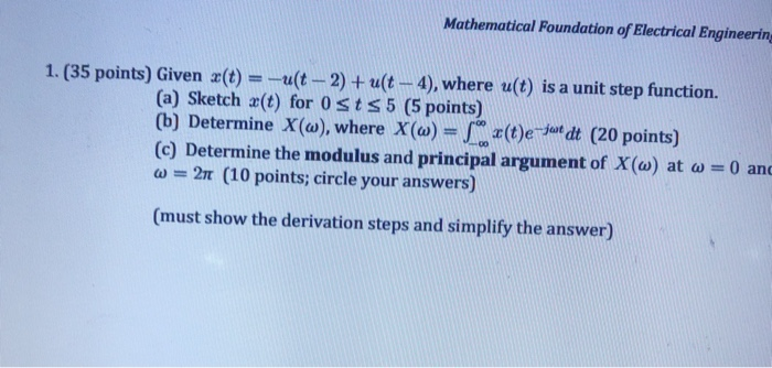 Solved Mathematical Foundation Of Electrical Engineering Chegg Com