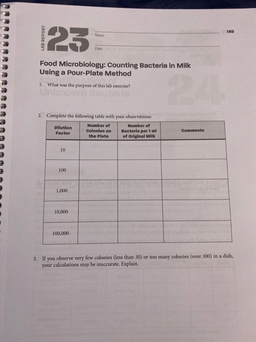 Solved 149 No LAB REPORT 23 Die Food Microbiology Counting