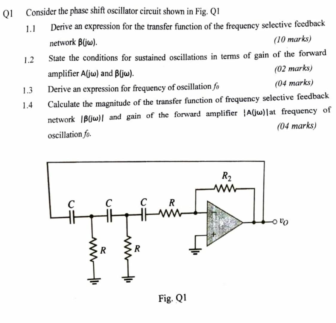 Solved Consider the phase shift oscillator circuit shown in | Chegg.com