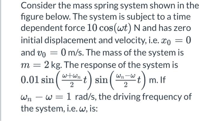 Solved Consider the mass spring system shown in the figure