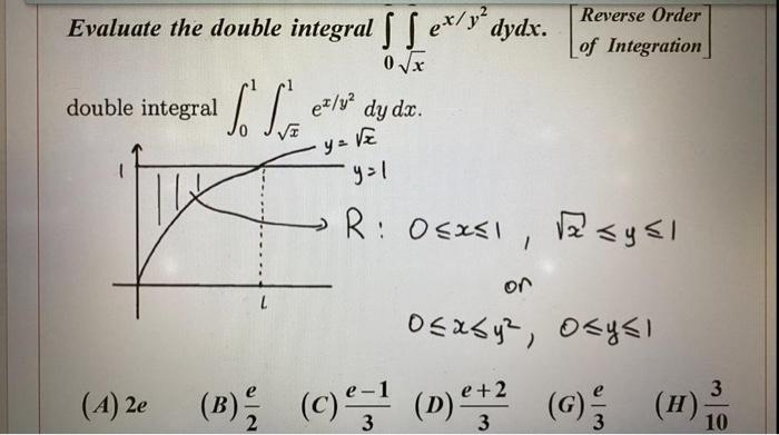 Solved Reverse Order of Integration Evaluate the double | Chegg.com
