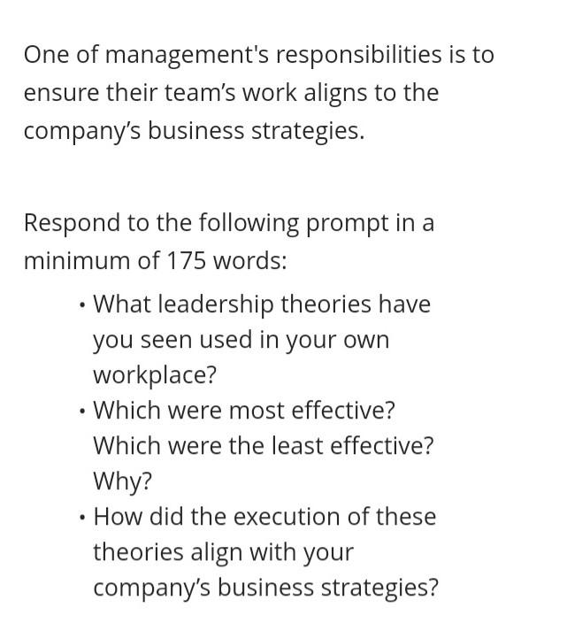 Solved One of management's responsibilities is to ensure | Chegg.com