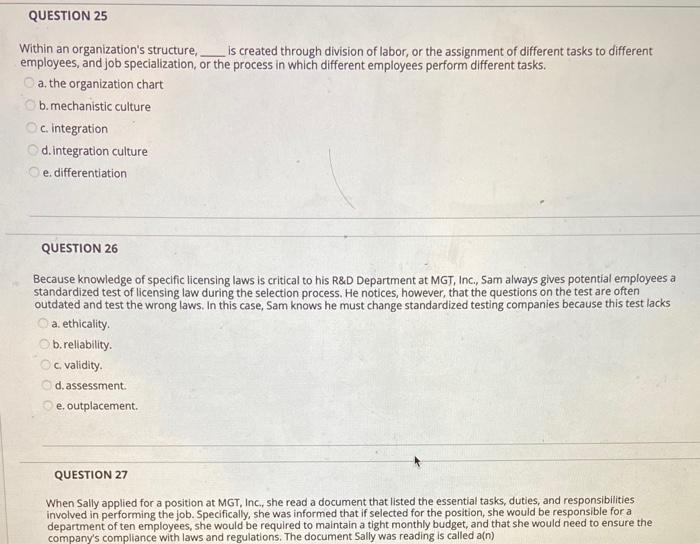 Solved QUESTION 25 Within an organization's structure, is