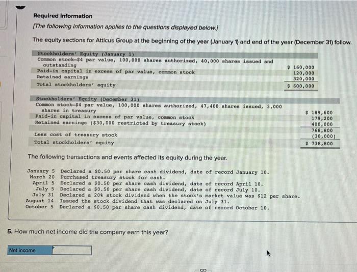 Solved The equity sections for Atticus Group at the