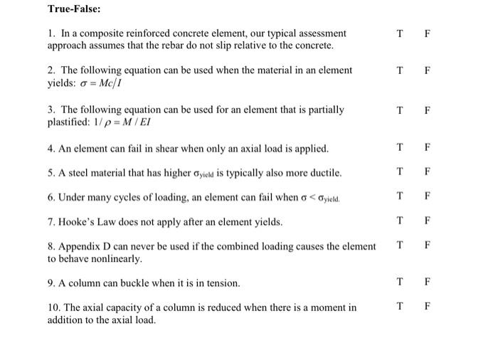 Solved True-False: 1. In a composite reinforced concrete | Chegg.com