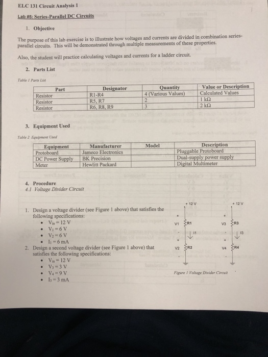 Solved: ELC 131 Circuit Analysis 1 Lab #5: Series-Parallel... | Chegg.com