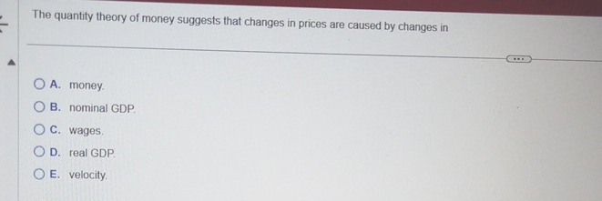 Solved The quantity theory of money suggests that changes in | Chegg.com