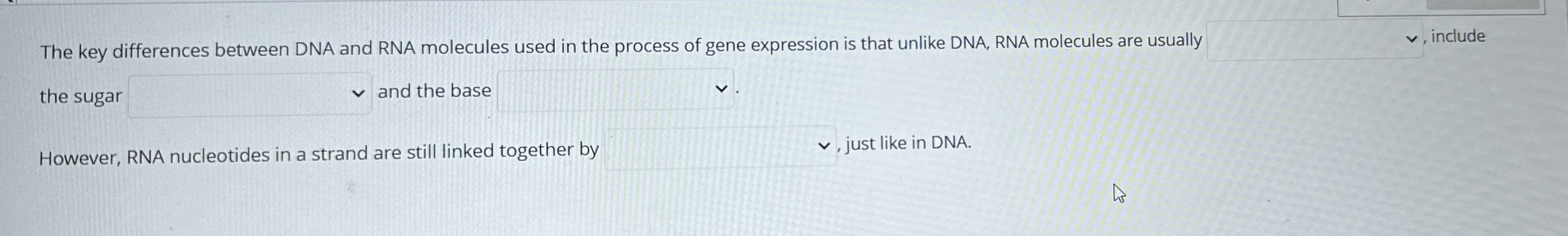 Solved The key differences between DNA and RNA molecules