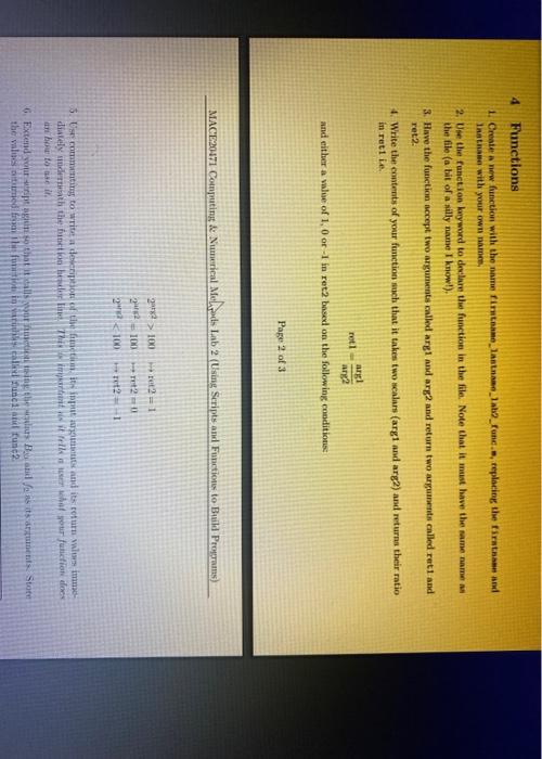 Solved 4 Functions 1. Create a new function with the name | Chegg.com