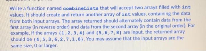 Solved Write a function named combineLists that will accept | Chegg.com
