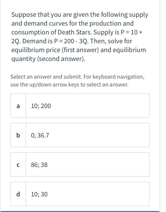 Solved Suppose that you are given the following supply and | Chegg.com