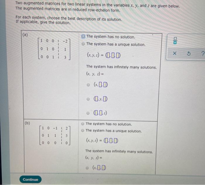 Solved Two Augmented Matrices For Two Linear Systems In The